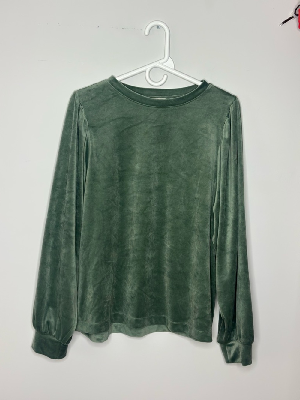 LOFT Velvet Long Sleeve Pullover - Forest Green Sz XL